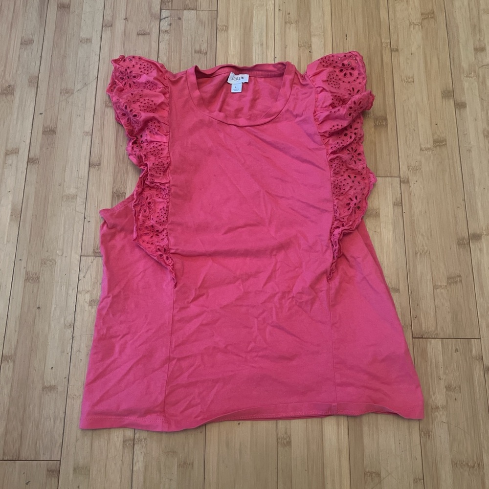 J. Crew Pink Ruffled Blouse